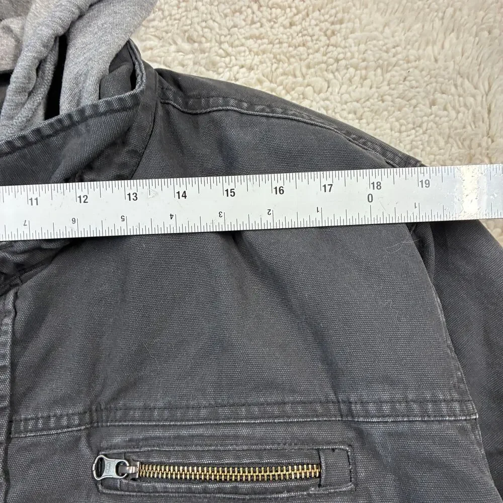 Dickies Work Jacket Mens 2XL XXL Black Canvas Hooded Quilted Lined Snap Button